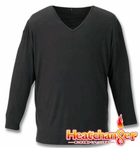 大きいサイズ Heatchanger 長袖 Vネック Tシャツ ブラック 3L 4L 5L 6L 7L 8L/1249-3330-2-34