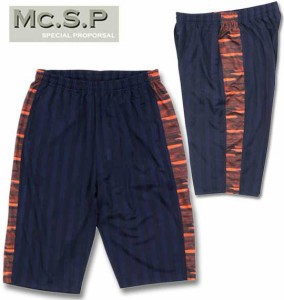 大きいサイズ Mc.S.P スラッシュプリントラインジャージ六分丈パンツ ネイビー×オレンジ 3L 4L 5L 6L 8L/1254-3351-1-35