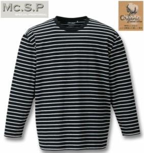 大きいサイズ Mc.S.P オーガニックコットンボーダークルーネック長袖Tシャツ ブラック×グレー杢 3L 4L 5L 6L 7L 8L/1278-2361-2-35