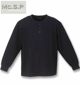 大きいサイズ Mc.S.P ワッフルヘンリーネック 長袖Tシャツ ブラック 3L 4L 5L 6L 7L 8L/1278-4111-2-35
