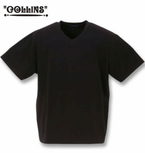 大きいサイズ COLLINS TPU格子ジャガードVネック半袖Tシャツ ブラック 3L 4L 5L 6L 8L/1258-3260-2-36