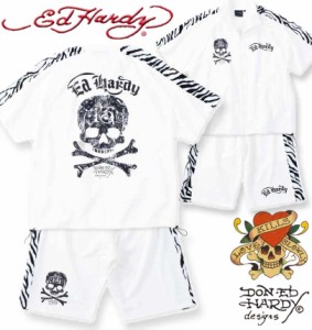 大きいサイズ Ed Hardy ゼブラ フェイクファーライン 半袖 ジャージ 上下セット ホワイト 3L 4L 5L 6L 8L/1278-4517-1-138