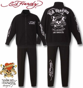 大きいサイズ Ed Hardy 刺繍&プリントジャージ 上下セット ブラック×ホワイト 3L 4L 5L 6L/1278-2623-1-148