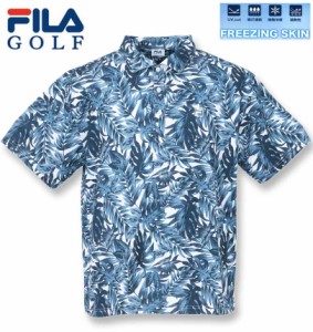 大きいサイズ FILA GOLF フリージングスキンボタニカルプリントホリゾンタルカラー半袖シャツ ネイビー 3L 4L 5L 6L/1278-3282-1-148