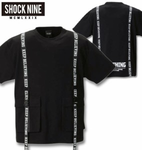 大きいサイズ SHOCK NINE ポンチテープ使いポケット付半袖Tシャツ ブラック 3L 4L 5L 6L/1258-1225-2-49