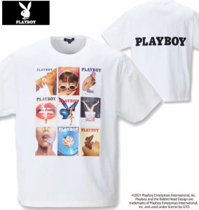 大きいサイズ PLAYBOY カラー転写シートプリント半袖Tシャツ オフホワイト 3L 4L 5L 6L 8L/1278-1275-1-49