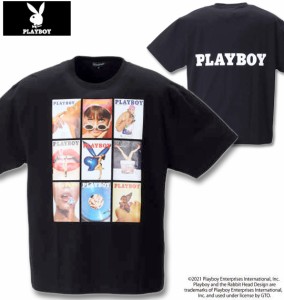 大きいサイズ PLAYBOY カラー転写シートプリント半袖Tシャツ ブラック 3L 4L 5L 6L 8L/1278-1275-2-49