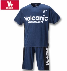 大きいサイズ VOLCANIC カチオン天竺切替半袖Tシャツ+ハーフパンツ ネイビー杢 3L 4L 5L 6L/1258-2276-1-55