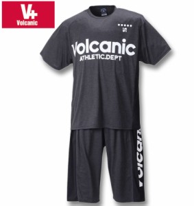 大きいサイズ VOLCANIC カチオン天竺切替半袖Tシャツ+ハーフパンツ ブラック杢 3L 4L 5L 6L/1258-2276-2-55