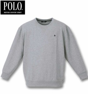 大きいサイズ POLO BCS 裏毛 ワンポイント クルートレーナー グレー 3L 4L 5L 6L 8L/1278-3656-1-55