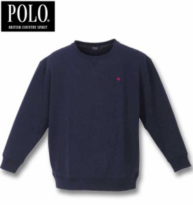 大きいサイズ POLO BCS 裏毛 ワンポイント クルートレーナー ネイビー 3L 4L 5L 6L 8L/1278-3656-2-55