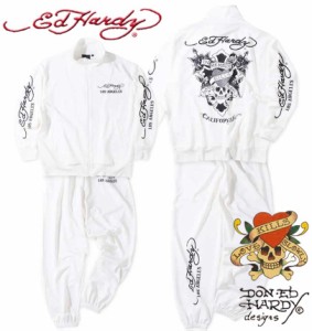 大きいサイズ Ed Hardy 刺繍&プリント ジャージ 上下セット ホワイト 3L 4L 5L 6L/1278-3338-1-158