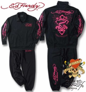 大きいサイズ Ed Hardy 刺繍&プリント ジャージ 上下セット ブラック 3L 4L 5L 6L/1278-3338-2-158