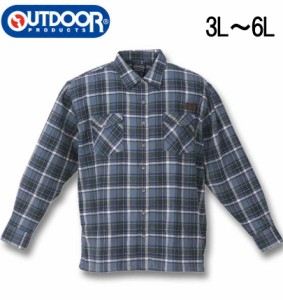 大きいサイズ OUTDOOR PRODUCTS ビエラチェック 長袖シャツ ブルー 3L 4L 5L 6L/1257-3300-4-59