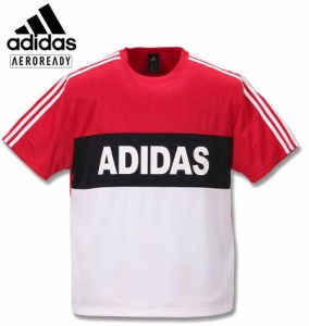 大きいサイズ adidas(アディダス) 切替半袖Tシャツ レッド×ホワイト 3XO〜8XO/1278-0110-2-59