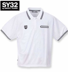 大きいサイズ SY32 by SWEET YEARS エンボスボックスロゴジップ半袖ポロシャツ ホワイト 3L 4L 5L 6L/1278-3503-1-160