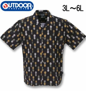 大きいサイズ OUTDOOR PRODUCTS ブロードプリント半袖オープンカラーシャツ ブラック 3L 4L 5L 6L/1257-3224-2-63