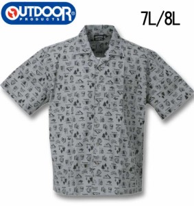 大きいサイズ OUTDOOR PRODUCTS ブロードプリント半袖オープンカラーシャツ ブルーグレー 7L 8L/1257-3225-2-67