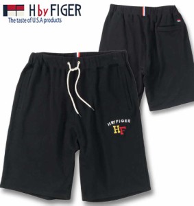 大きいサイズ H by FIGER 裏毛 スウェット ハーフパンツ ブラック 3L 4L 5L 6L 8L/1264-4200-2-69