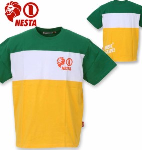 大きいサイズ NESTA BRAND 天竺切替半袖Tシャツ グリーン×イエロー 3L 4L 5L 6L 8L/1278-3567-1-69