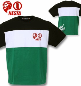 大きいサイズ NESTA BRAND 天竺切替半袖Tシャツ ブラック×グリーン 3L 4L 5L 6L 8L/1278-3567-2-69