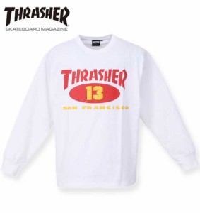 大きいサイズ THRASHER OLD OVAL13 長袖Tシャツ ホワイト 3L 4L 5L 6L 8L/1278-3317-1-75