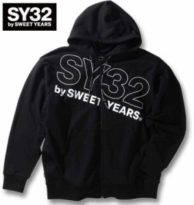 大きいサイズ SY32 by SWEET YEARS スラッシュビッグロゴ フルジップパーカー ブラック 3L 4L 5L 6L/1278-3383-2-180