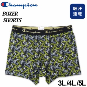 大きいサイズ Champion(チャンピオン) ストレッチジャージ 総柄プリント ボクサーパンツ ブラック×ゴールド 3L 4L 5L/IW-CM6-U202K-981