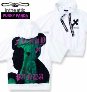 大きいサイズ FUNKY PANDA by in the attic クロスパッチ パンダ 半袖 フルジップパーカー ホワイト 3L 4L 5L 6L/1258-4201-1-98