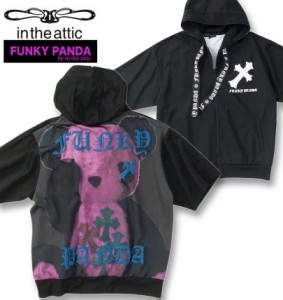 大きいサイズ FUNKY PANDA by in the attic クロスパッチ パンダ 半袖 フルジップパーカー ブラック 3L 4L 5L 6L/1258-4201-2-98