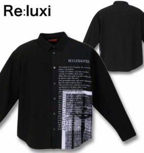 大きいサイズ Re:luxi ロゴプリント 長袖シャツ ブラック 3L 4L 5L 6L/1277-3320-2-98