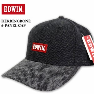 ★SALE価格★大きいサイズ EDWIN エドウィン ヘリンボーンツイル 6パネルキャップ ブラック×グレー 3L相当/60〜63cm LW-20ED-C51B-BLK【