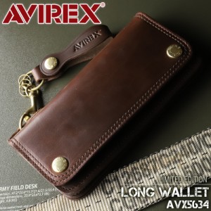 【商品レビュー記入で+5%】アヴィレックス 長財布 AVIREX 限定 メンズ 小銭入れあり オリジナルストラップ付き クロムエクセルレザー 革 