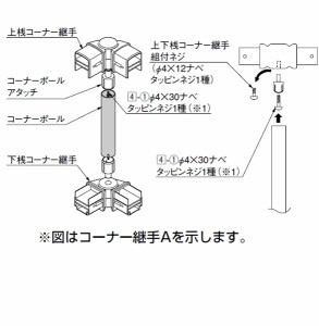 リクシル アルメッシュフェンス2型 コーナー継手 T-8用 （ポール付き・1セット） 『アルミフェンス 柵』 