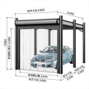 ヨドコウ ヨドカーポ PSパワード パイプシャッター付 積雪強度4500Nｍ2（積雪150cm） 1台用 KD