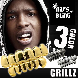 Nivs Bling 14Kゴールド カスタムグリル GRILLZ トップ＆ボトムセット 金歯