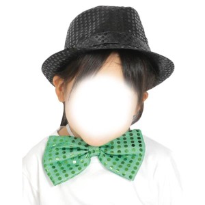 帽子 コスチュームセット(キラキラ蝶ネクタイ緑・キラキラハット黒) #14713 