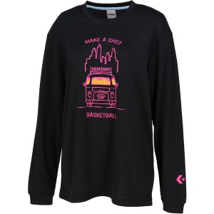 ロンT レディース ガールズロングスリーブシャツ ブラック/ピンク  