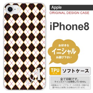 iPhone8 スマホケース ケース アイフォン8 イニシャル アーガイル 黒×赤 nk-ip8-tp1401ini