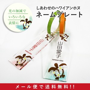 ネームプレート ネームタグ ゴルフ クリア ホヌ ハワイアン かわいい オリジナル 角型 名入れ 誕生日 贈り物 トラベルタグ