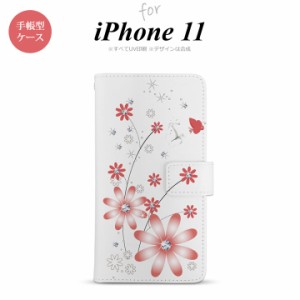 iPhone11 iPhone11 手帳型スマホケース カバー 花柄 ガーベラ 透明 赤  nk-004s-i11-dr072