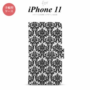 iPhone11 iPhone11 手帳型スマホケース カバー ダマスク クリア 黒  nk-004s-i11-dr1026
