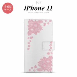 iPhone11 iPhone11 手帳型スマホケース カバー ハイビスカス クリア ピンク  nk-004s-i11-dr1056