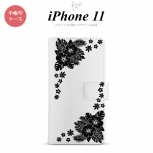 iPhone11 iPhone11 手帳型スマホケース カバー ハイビスカス クリア 黒  nk-004s-i11-dr1057