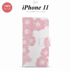 iPhone11 iPhone11 手帳型スマホケース カバー ハイビスカス クリア ピンク  nk-004s-i11-dr1059