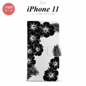 iPhone11 iPhone11 手帳型スマホケース カバー ハイビスカス クリア 黒  nk-004s-i11-dr1060