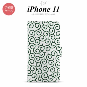 iPhone11 iPhone11 手帳型スマホケース カバー 唐草 クリア 緑  nk-004s-i11-dr1129