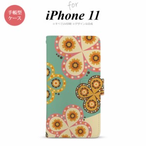 iPhone11 iPhone11 手帳型スマホケース カバー エスニック 花柄 緑 ベージュ  nk-004s-i11-dr1581