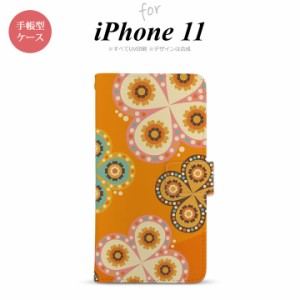 iPhone11 iPhone11 手帳型スマホケース カバー エスニック 花柄 オレンジ  nk-004s-i11-dr1585
