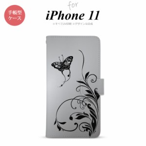 iPhone11 iPhone11 手帳型スマホケース カバー 蝶と草 黒  nk-004s-i11-dr1636